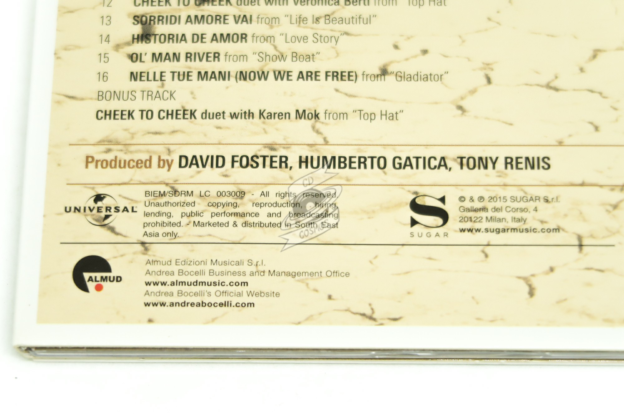 CD Album - Andrea Bocelli - Cinema - Sugar - Italy