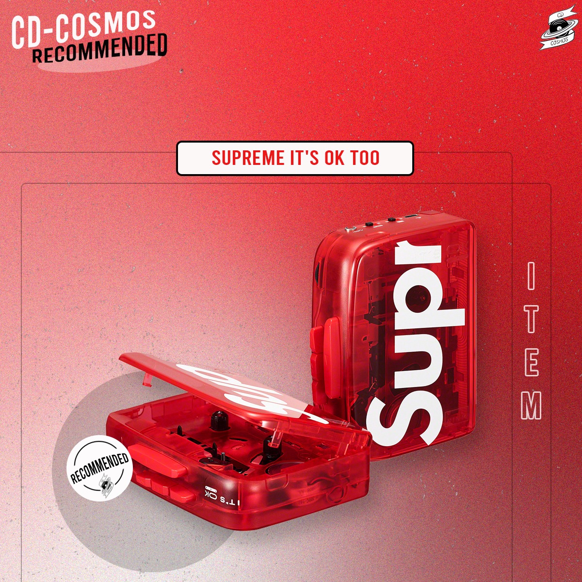 Supreme SS22 It's Ok Too Transparent Cassette Tape Player Bluetooth  5.0 + Stckr